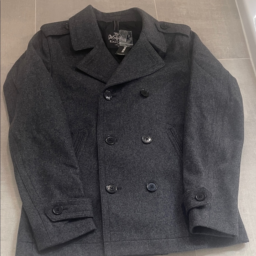 Express Charcoal Pea Coat for Men